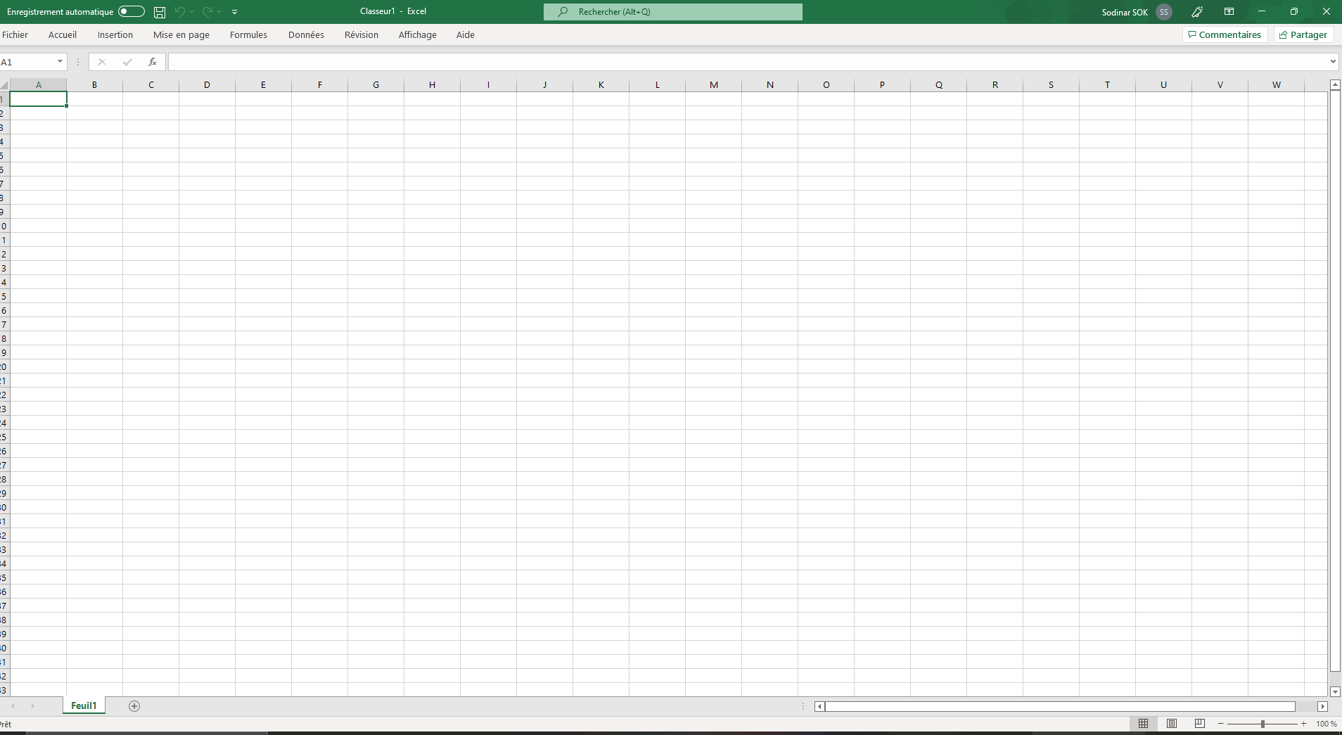 Interface d'accueil d' Excel