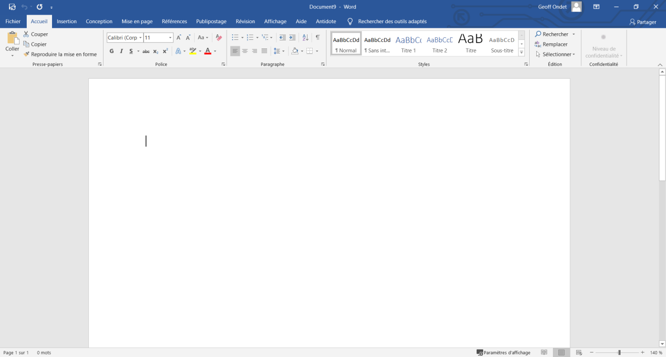 interface d'accueil de Word de chez Microsoft Office